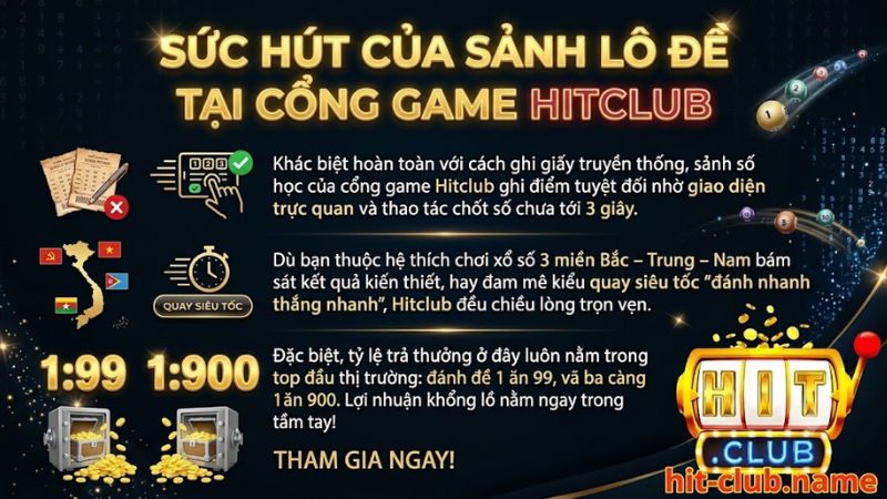 Giao diện sảnh lô đề cực mượt tại cổng game Hitclub