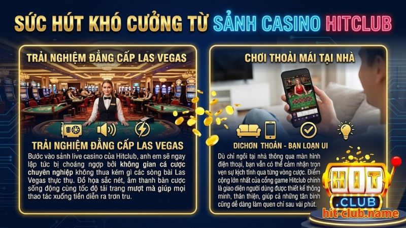 Không gian sảnh casino Hitclub đẳng cấp quốc tế