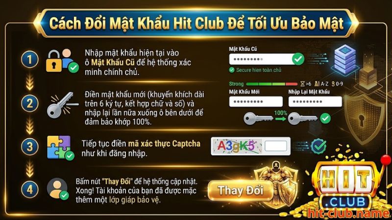 Thao tác đổi mật khẩu bảo vệ tài khoản tại cổng game Hitclub